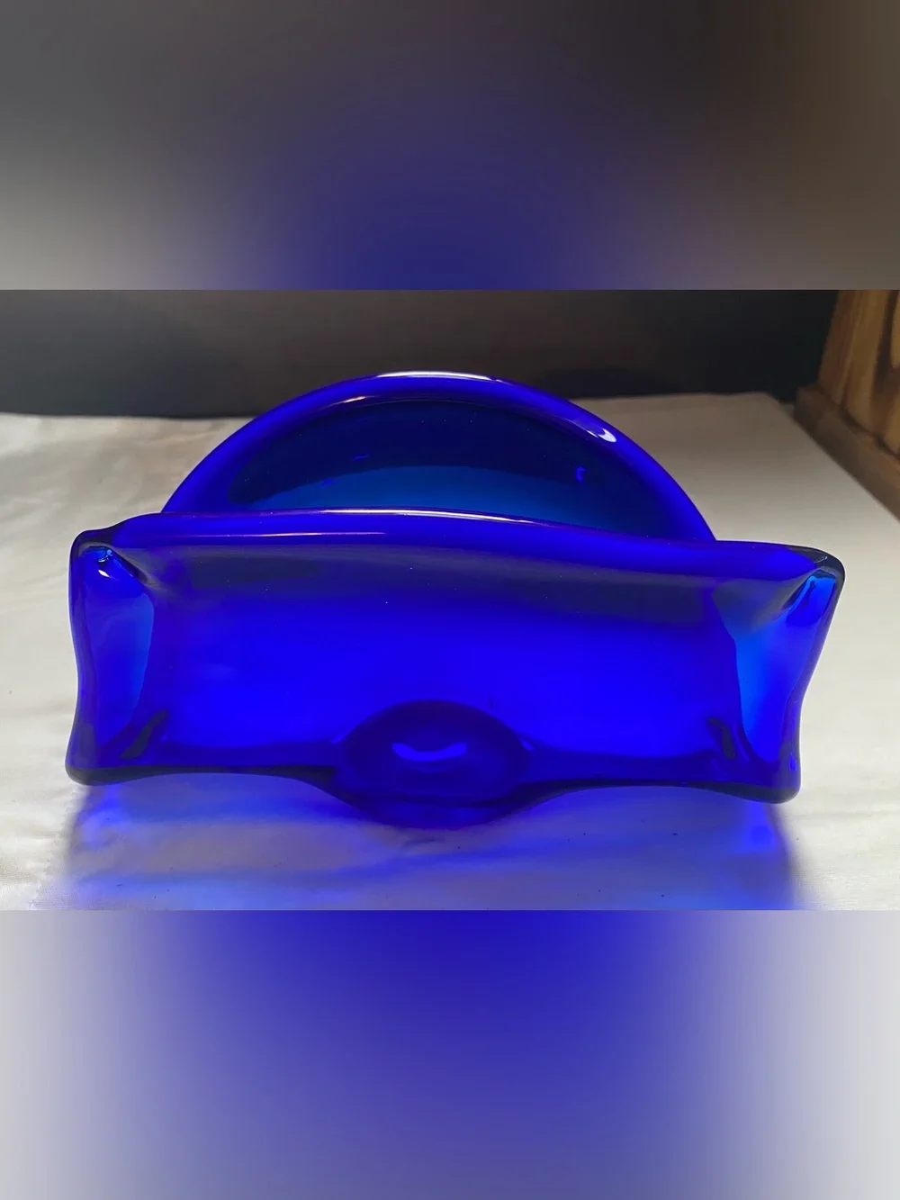 stunning vintage cobalt blue napkin holder / mail organizer- pontil